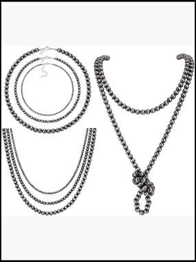 Navajo Pearl Necklace Set Boho Choker Multi-Layer Vintage Western Jewelry Gift